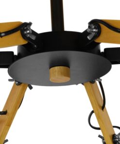 GloboStar® OLD SCHOOL 01094 Μοντέρνο Φωτιστικό Οροφής Πολύφωτο Μαύρο Μεταλλικό με Φυσικό Ξύλο Καμπάνα Φ75 x Y38cm