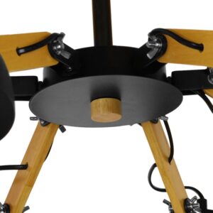 GloboStar® OLD SCHOOL 01094 Μοντέρνο Φωτιστικό Οροφής Πολύφωτο Μαύρο Μεταλλικό με Φυσικό Ξύλο Καμπάνα Φ75 x Y38cm