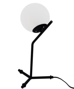 GloboStar® ELFIS BLACK 01100 Μοντέρνο Επιτραπέζιο Φωτιστικό Πορτατίφ Μονόφωτο Μαύρο Μεταλλικό με Λευκό Γυαλί Φ15 x Υ43cm