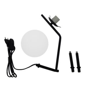 GloboStar® ELFIS BLACK 01100 Μοντέρνο Επιτραπέζιο Φωτιστικό Πορτατίφ Μονόφωτο Μαύρο Μεταλλικό με Λευκό Γυαλί Φ15 x Υ43cm