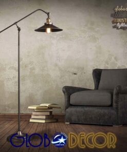 GloboStar® WYNGE 01101 Vintage Industrial Φωτιστικό Δαπέδου Μονόφωτο Μαύρο Μεταλλικό με Χρυσό Ντουί Φ26 x Υ174cm