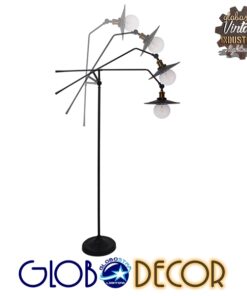 GloboStar® WYNGE 01101 Vintage Industrial Φωτιστικό Δαπέδου Μονόφωτο Μαύρο Μεταλλικό με Χρυσό Ντουί Φ26 x Υ174cm