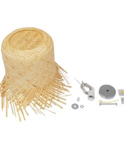 GloboStar® HAWAII 01103 Vintage Κρεμαστό Φωτιστικό Οροφής Μονόφωτο 1 x E27 Μπέζ Ξύλινο Ψάθινο Bamboo Φ40 x Υ43cm