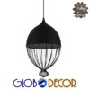 GloboStar® CANARIO 01107 Vintage Κρεμαστό Φωτιστικό Οροφής Μονόφωτο Μαύρο Μεταλλικό Πλέγμα Φ28 x Y47cm