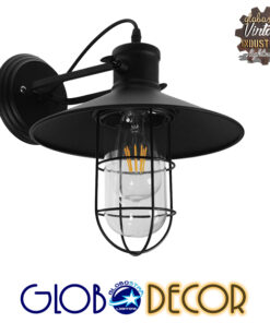 GloboStar® CELL 01118 Vintage Industrial Φωτιστικό Τοίχου Απλίκα Μονόφωτο Μαύρο Μεταλλικό Πλέγμα με Καμπάνα Φ27 x Μ33 x Π27 x Υ33cm