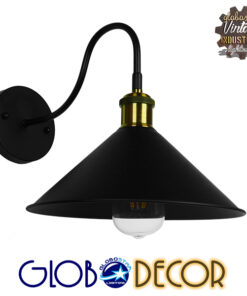 GloboStar® ANBET 01121 Vintage Φωτιστικό Τοίχου Απλίκα Μονόφωτο Μαύρο Μεταλλικό με Καπέλο Φ26 x Μ41 x Π26 x Υ27cm