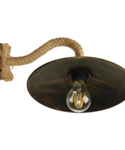GloboStar® ROBLY 01125 Vintage Φωτιστικό Τοίχου Απλίκα Μονόφωτο Μπρούτζινο Σκουριά Μεταλλικό με Καπέλο και με Μπεζ Σχοινί Φ27 x Μ35 x Π27 x Υ20cm