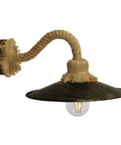 GloboStar® ROBLY 01125 Vintage Φωτιστικό Τοίχου Απλίκα Μονόφωτο Μπρούτζινο Σκουριά Μεταλλικό με Καπέλο και με Μπεζ Σχοινί Φ27 x Μ35 x Π27 x Υ20cm