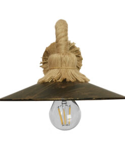 GloboStar® ROBLY 01125 Vintage Φωτιστικό Τοίχου Απλίκα Μονόφωτο Μπρούτζινο Σκουριά Μεταλλικό με Καπέλο και με Μπεζ Σχοινί Φ27 x Μ35 x Π27 x Υ20cm