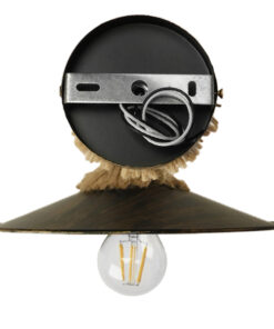 GloboStar® ROBLY 01125 Vintage Φωτιστικό Τοίχου Απλίκα Μονόφωτο Μπρούτζινο Σκουριά Μεταλλικό με Καπέλο και με Μπεζ Σχοινί Φ27 x Μ35 x Π27 x Υ20cm