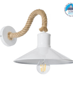GloboStar® VINSA 01130 Vintage Φωτιστικό Τοίχου Απλίκα Μονόφωτο 1 x E27 Λευκό Μεταλλικό Καμπάνα με Μπεζ Σχοινί Μ37.5 x Π26.7 x Υ25cm