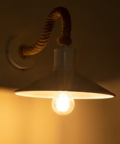 GloboStar® VINSA 01130 Vintage Φωτιστικό Τοίχου Απλίκα Μονόφωτο 1 x E27 Λευκό Μεταλλικό Καμπάνα με Μπεζ Σχοινί Μ37.5 x Π26.7 x Υ25cm