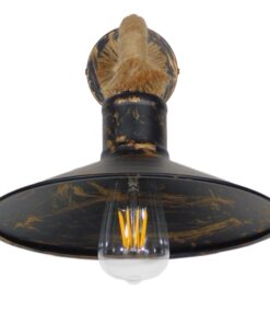 GloboStar® BRASTA 01131 Vintage Φωτιστικό Τοίχου Απλίκα Μονόφωτο Μπρούτζινο Σκουριά Μεταλλικό Καμπάνα με Μπεζ Σχοινί Φ27 x Μ32 x Π27 x Υ34cm