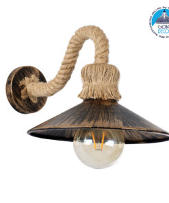 GloboStar® BRASSO 01132 Vintage Φωτιστικό Τοίχου Απλίκα Μονόφωτο 1 x E27 Καφέ Σκουριά Μεταλλικό Καμπάνα με Μπεζ Σχοινί Μ38 x Π26.7 x Υ22cm