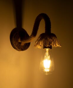 GloboStar® FLEDI 01134 Vintage Φωτιστικό Τοίχου Απλίκα Μονόφωτο Μπρούτζινο Σκουριά Μεταλλικό με Μπεζ Σχοινί Μ17 x Π21 x Υ28cm