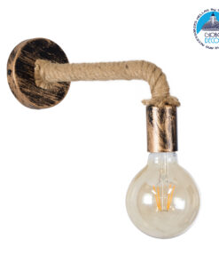 GloboStar® CENADEL 01135 Vintage Φωτιστικό Τοίχου Απλίκα Μονόφωτο 1 x E27 Μπρούτζινο Σκουριά Μεταλλικό με Μπεζ Σχοινί Μ29 x Π10 x Υ15cm