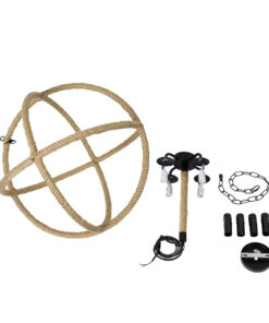 GloboStar® VITRUVIAN 01141 Vintage Κρεμαστό Φωτιστικό Οροφής Πολύφωτο 4 x E14 Μαύρο Μεταλλικό Πολυέλαιος με Μπεζ Σχοινί Φ53 x Y53cm