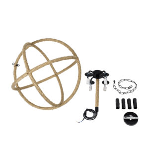 GloboStar® VITRUVIAN 01141 Vintage Κρεμαστό Φωτιστικό Οροφής Πολύφωτο 4 x E14 Μαύρο Μεταλλικό Πολυέλαιος με Μπεζ Σχοινί Φ53 x Y53cm