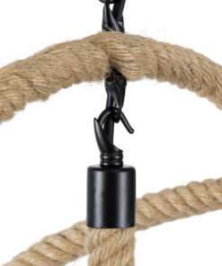 GloboStar® VITRUVIAN 01141 Vintage Κρεμαστό Φωτιστικό Οροφής Πολύφωτο 4 x E14 Μαύρο Μεταλλικό Πολυέλαιος με Μπεζ Σχοινί Φ53 x Y53cm