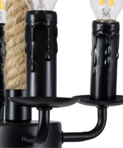 GloboStar® VITRUVIAN 01141 Vintage Κρεμαστό Φωτιστικό Οροφής Πολύφωτο 4 x E14 Μαύρο Μεταλλικό Πολυέλαιος με Μπεζ Σχοινί Φ53 x Y53cm