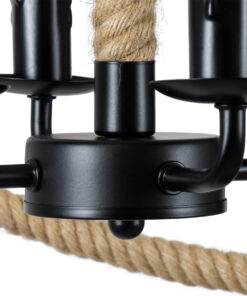 GloboStar® VITRUVIAN 01141 Vintage Κρεμαστό Φωτιστικό Οροφής Πολύφωτο 4 x E14 Μαύρο Μεταλλικό Πολυέλαιος με Μπεζ Σχοινί Φ53 x Y53cm