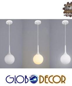 GloboStar® SPHERE 01143 Μοντέρνο Κρεμαστό Φωτιστικό Οροφής Μονόφωτο 1 x E27 Λευκό Γυάλινο Φ25 x Y46.5cm