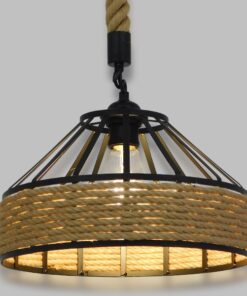 GloboStar® POLI 01146 Vintage Κρεμαστό Φωτιστικό Οροφής Μονόφωτο 1 x E27 Μαύρο Μεταλλικό με Μπεζ Σχοινί Φ30 x Y18cm