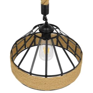 GloboStar® POLI 01146 Vintage Κρεμαστό Φωτιστικό Οροφής Μονόφωτο 1 x E27 Μαύρο Μεταλλικό με Μπεζ Σχοινί Φ30 x Y18cm