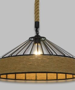 GloboStar® POLI 01147 Vintage Κρεμαστό Φωτιστικό Οροφής Μονόφωτο 1 x E27 Μαύρο Μεταλλικό με Μπεζ Σχοινί Φ50 x Y25cm