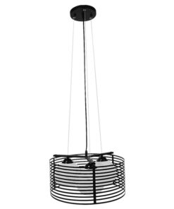 GloboStar® KEVIA 01150 Μοντέρνο Κρεμαστό Φωτιστικό Οροφής Τρίφωτο Μαύρο Μεταλλικό Πλέγμα με Καμπάνα απο Λευκό Γυαλί Φ40 x Y17.5cm