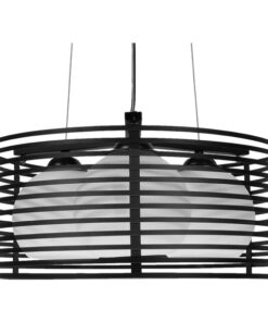 GloboStar® KEVIA 01150 Μοντέρνο Κρεμαστό Φωτιστικό Οροφής Τρίφωτο Μαύρο Μεταλλικό Πλέγμα με Καμπάνα απο Λευκό Γυαλί Φ40 x Y17.5cm