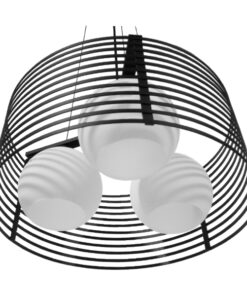GloboStar® KEVIA 01150 Μοντέρνο Κρεμαστό Φωτιστικό Οροφής Τρίφωτο Μαύρο Μεταλλικό Πλέγμα με Καμπάνα απο Λευκό Γυαλί Φ40 x Y17.5cm