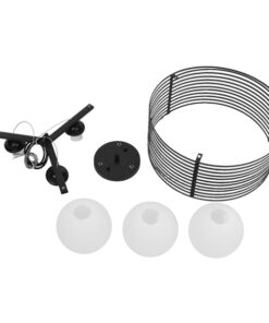 GloboStar® KEVIA 01150 Μοντέρνο Κρεμαστό Φωτιστικό Οροφής Τρίφωτο Μαύρο Μεταλλικό Πλέγμα με Καμπάνα απο Λευκό Γυαλί Φ40 x Y17.5cm