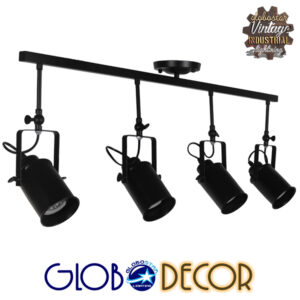 GloboStar® HOLLYWOOD 01156 Vintage Φωτιστικό Οροφής Πολύφωτο Μαύρο Μεταλλικό Ράγα Μ13 x Π110 x Υ38cm
