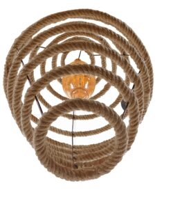 GloboStar® MELISSA 01158 Vintage Κρεμαστό Φωτιστικό Οροφής Μονόφωτο 1 x E27 Μαύρο Μεταλλικό με Μπεζ Σχοινί Φ47 x Y70.5cm