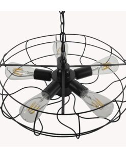 GloboStar® HELIX 01164 Vintage Industrial Κρεμαστό Φωτιστικό Οροφής Πολύφωτο Μαύρο Μεταλλικό Πλέγμα Φ46 x Y13cm