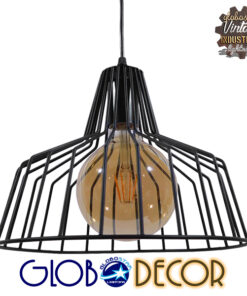GloboStar® TERE 01165 Vintage Industrial Κρεμαστό Φωτιστικό Οροφής Μονόφωτο Μαύρο Μεταλλικό Πλέγμα Καμπάνα Φ30 x Y25cm