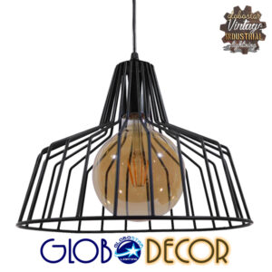 GloboStar® TERE 01165 Vintage Industrial Κρεμαστό Φωτιστικό Οροφής Μονόφωτο Μαύρο Μεταλλικό Πλέγμα Καμπάνα Φ30 x Y25cm