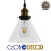 GloboStar® CONE 01169 Vintage Κρεμαστό Φωτιστικό Οροφής Μονόφωτο 1 x E27 Γυάλινο Καμπάνα Φ18 x Y20cm