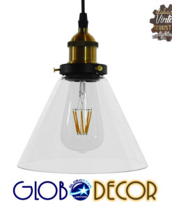 GloboStar® CONE 01169 Vintage Κρεμαστό Φωτιστικό Οροφής Μονόφωτο 1 x E27 Γυάλινο Καμπάνα Φ18 x Y20cm