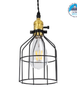 GloboStar® GALOT 01179 Vintage Industrial Κρεμαστό Φωτιστικό Οροφής Μονόφωτο 1 x E27 Μαύρο Μεταλλικό Πλέγμα Φ13.5 x Υ16cm