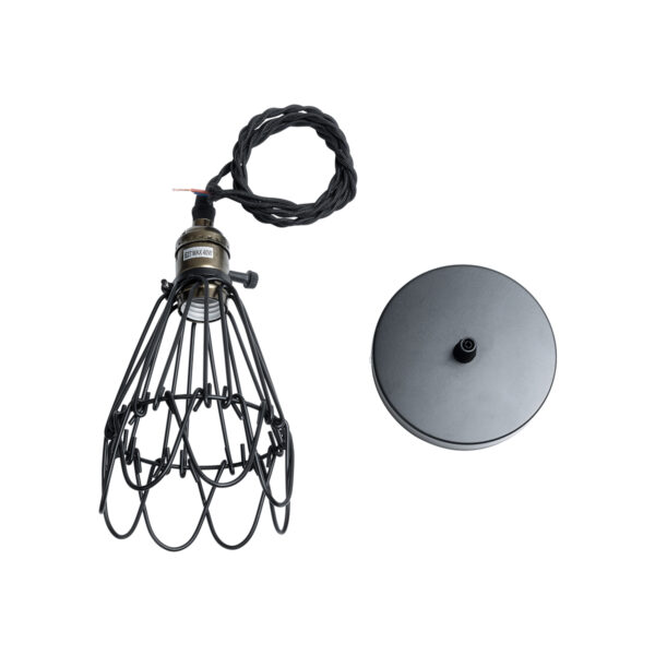 GloboStar® FLOWER IRON RUST 01181 Vintage Κρεμαστό Φωτιστικό Οροφής Μονόφωτο 1 x E27 AC220-240V IP20 – Φ10 x Υ20cm – Μαύρο Μεταλλικό Πλέγμα