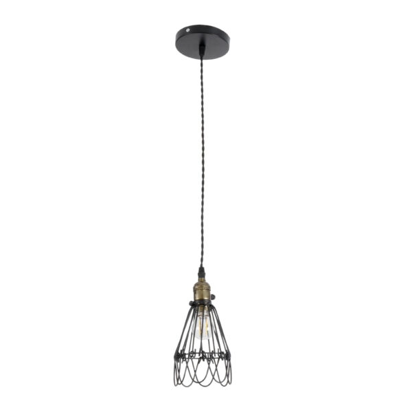 GloboStar® FLOWER IRON RUST 01181 Vintage Κρεμαστό Φωτιστικό Οροφής Μονόφωτο 1 x E27 AC220-240V IP20 – Φ10 x Υ20cm – Μαύρο Μεταλλικό Πλέγμα