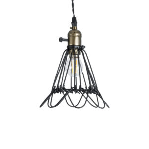 GloboStar® FLOWER IRON RUST 01181 Vintage Κρεμαστό Φωτιστικό Οροφής Μονόφωτο 1 x E27 AC220-240V IP20 – Φ10 x Υ20cm – Μαύρο Μεταλλικό Πλέγμα