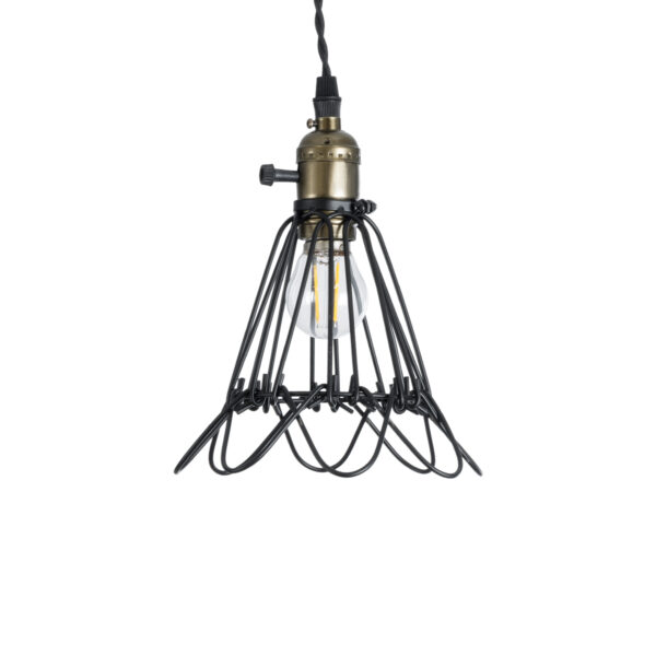 GloboStar® FLOWER IRON RUST 01181 Vintage Κρεμαστό Φωτιστικό Οροφής Μονόφωτο 1 x E27 AC220-240V IP20 – Φ10 x Υ20cm – Μαύρο Μεταλλικό Πλέγμα