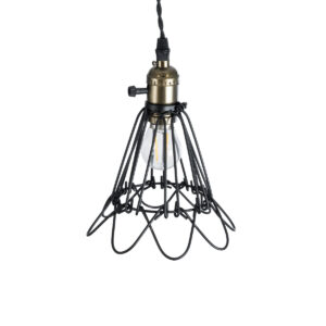 GloboStar® FLOWER IRON RUST 01181 Vintage Κρεμαστό Φωτιστικό Οροφής Μονόφωτο 1 x E27 AC220-240V IP20 – Φ10 x Υ20cm – Μαύρο Μεταλλικό Πλέγμα