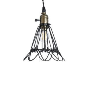 GloboStar® FLOWER IRON RUST 01181 Vintage Κρεμαστό Φωτιστικό Οροφής Μονόφωτο 1 x E27 AC220-240V IP20 – Φ10 x Υ20cm – Μαύρο Μεταλλικό Πλέγμα