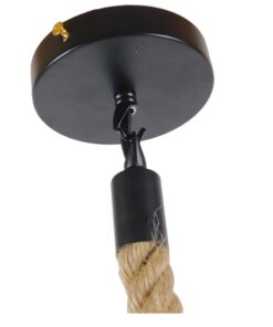 GloboStar® HELLET 01182 Vintage Industrial Κρεμαστό Φωτιστικό Οροφής Μονόφωτο 1 x E27 Μαύρο Μεταλλικό Πλέγμα με Μπεζ Σχοινί Φ16 x Y25cm