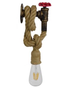 GloboStar® TROUVER 01183 Vintage Industrial Φωτιστικό Τοίχου Απλίκα Μονόφωτο Μπρούτζινο Σκουριά Μεταλλικό με Μπεζ Σχοινί Μ14.5 x Π3.3 x Υ16cm