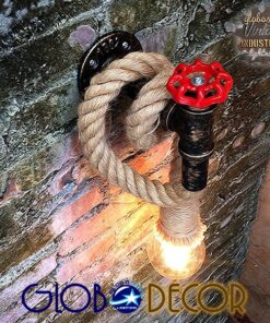 GloboStar® TROUVER 01183 Vintage Industrial Φωτιστικό Τοίχου Απλίκα Μονόφωτο Μπρούτζινο Σκουριά Μεταλλικό με Μπεζ Σχοινί Μ14.5 x Π3.3 x Υ16cm